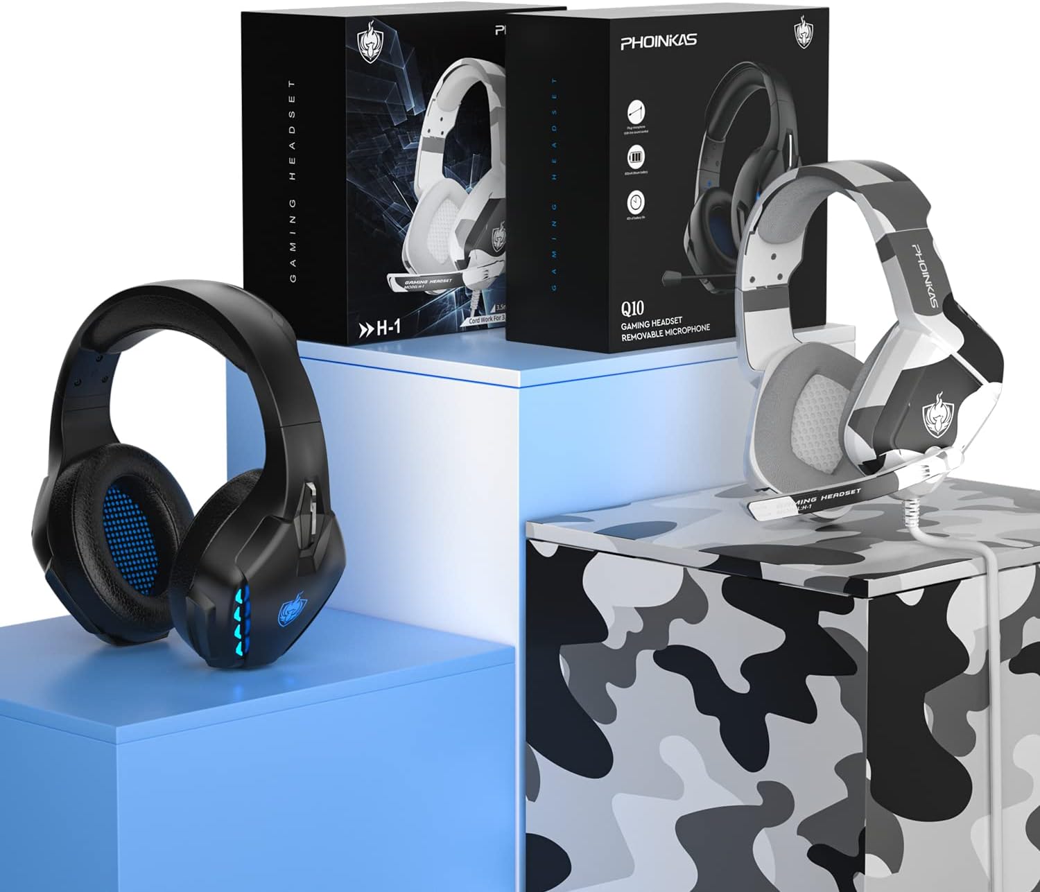 H1C Wired Gaming Headset & Q10 2in1 Gaming Headset with