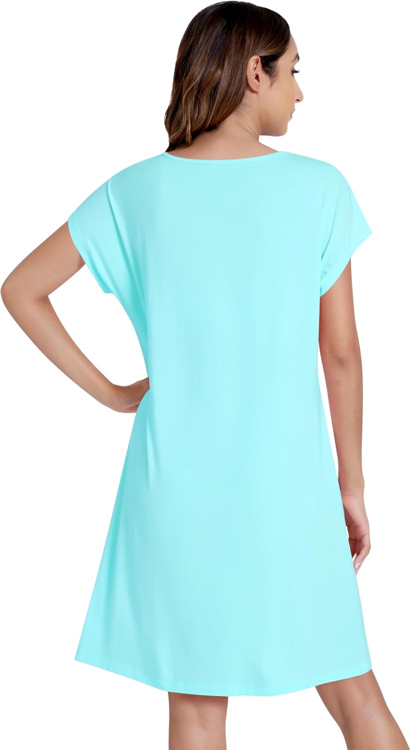NACHILA Women's Nightgowns-Viscose Made from Bamboo,Short Sleeve Nightshirt Henley Sleepdress Soft Sleepshirt Cool Sleepwear - Image 3