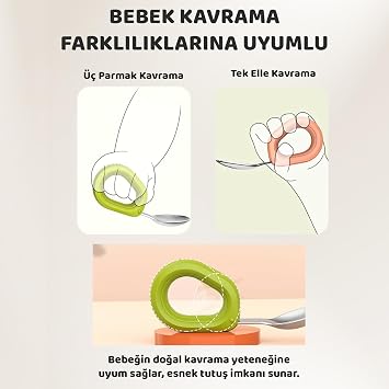 Guqqo Bebek Çatal Kaşık Seti, 304, BLW, Ergonomik Kavrama, Saklama Kutulu, Pudra Yeşil