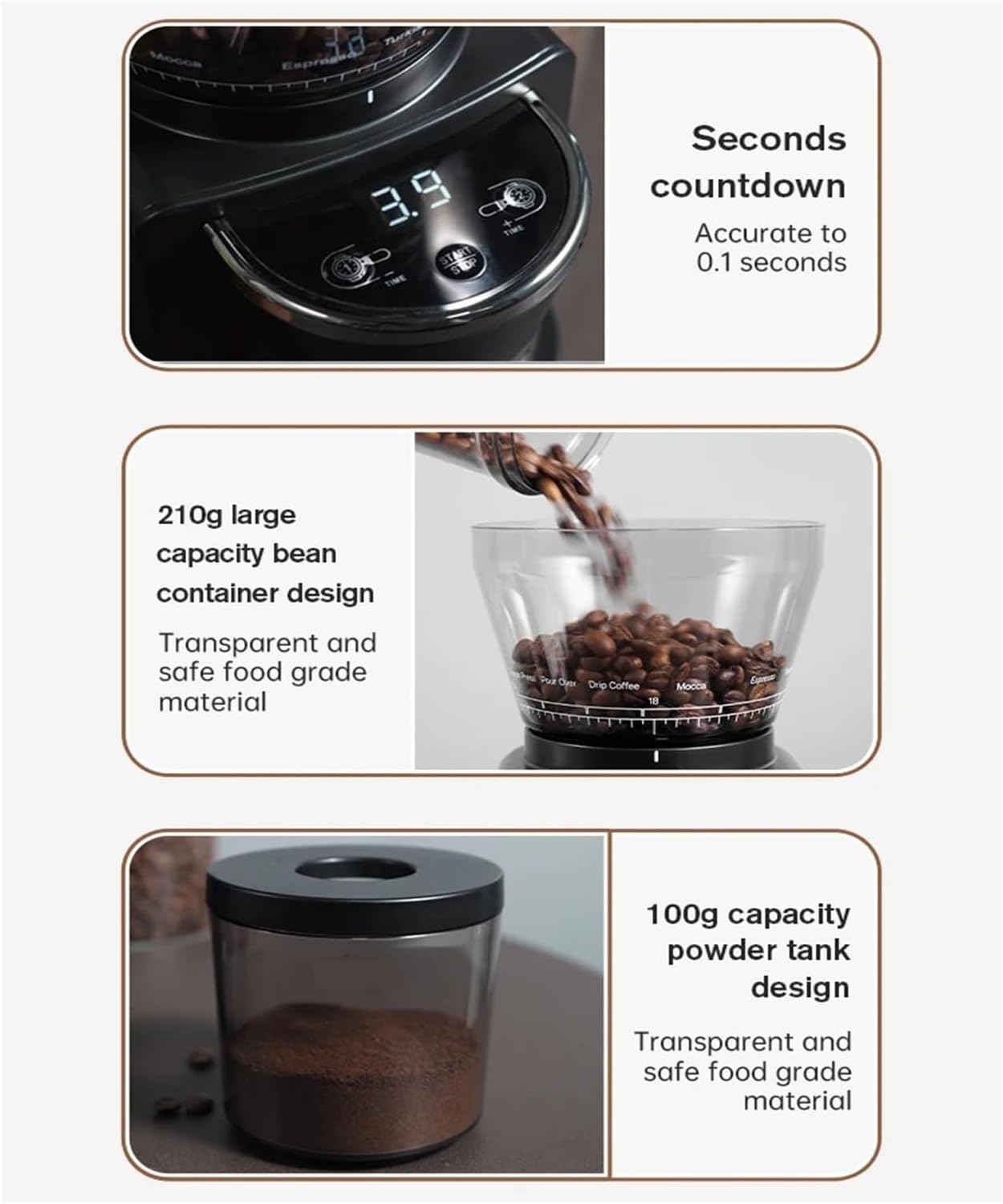 Electric Coffee Grinder, Equipped With 31 Gears, Suitable For Espresso, Americano And Drip Coffee, And Also Featuring A Visible Coffee Bean Storage Device(US)