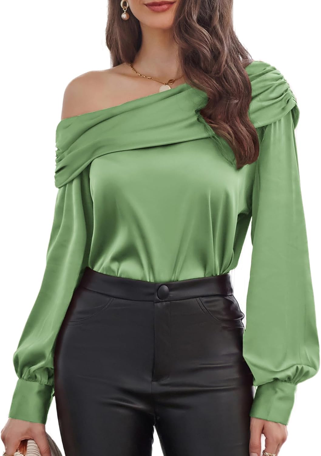 GRACE KARIN Damen Satin Bluse Langarm - Elegantes Business Oberteil Aus Polyester