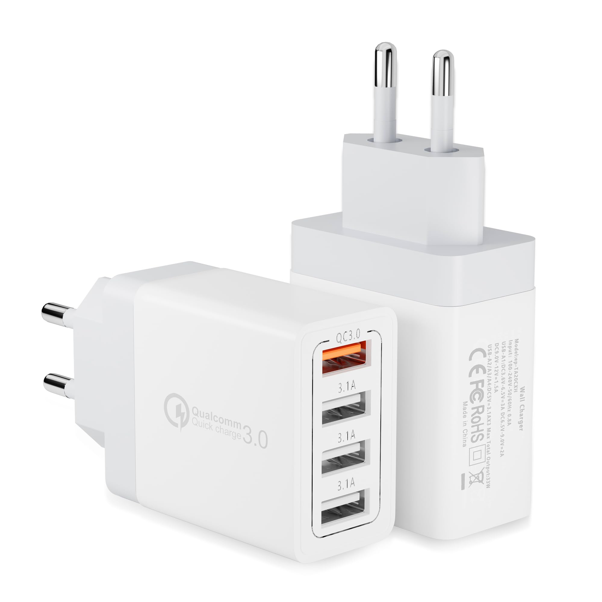 Chargeur Mural USB Rapide 4 Ports – Adaptateur Secteur Quick Charge 3.0 Universel