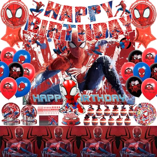 Superhero theme birthday decorations,party supplies,Include Birthday Banner, Backdrop, Hanging Swirls,