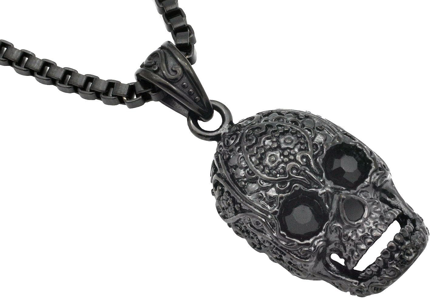 BLACKJACK Men’s Calavera Skull Pendant 316L Stainless Steel Necklace