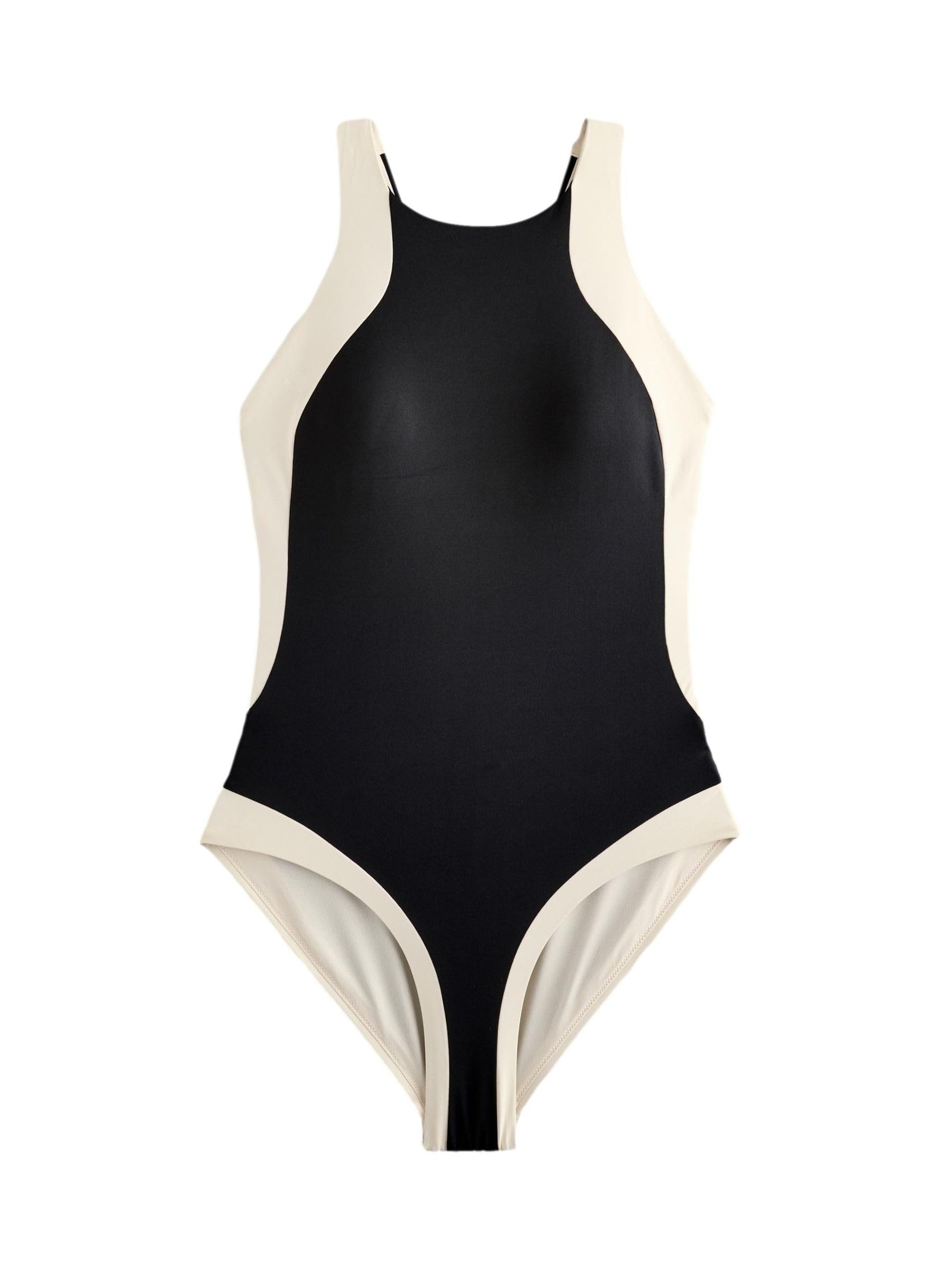 NEXT Femme Maillot de Bain Dos Nu Effet Ventre Plat avec col Montant | Coupe standard, Taille haute