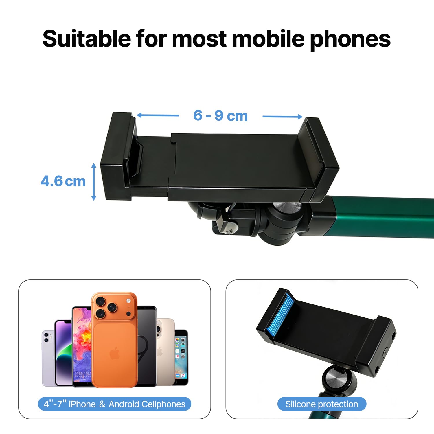 Trepied Smartphone Bureau, Hauteur 164 cm Porte Telephone, Support Telephone pour Filmer, 3 Réglages .Idéal pour Enregistrer des Vidéos TikTok et Diffuser en Direct Votre Vie en Cuisine. (Agrafe)