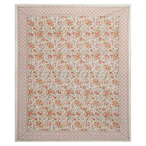 Image of Living Roots Jaipuri Hand Block Print Double Cotton Bedsheet & 2 Pillow Covers, for Mattress Upto 8 inches Thick, No Colour Bleeding, Orange Colour, Super King Size 96 * 104 inches, 150TC (580-A)