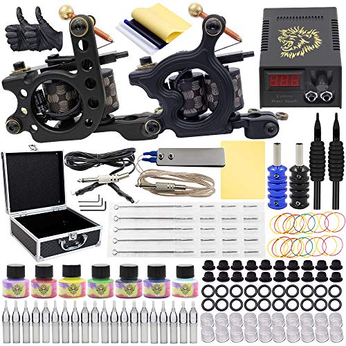 Autdor Tattoo Kit - 143Pcs Complete Tattoo Machine Kit Including Tattoo Machine Gun 7 Color Tattoo Ink Tattoo Needles Tattoo Tips Grips Power Supply Tattoo Acessories for Beginners Tattoo Supplies