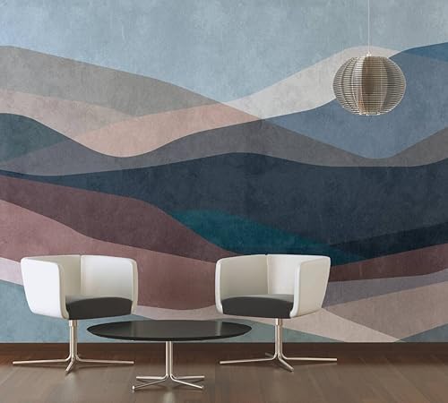 Miniatura 6 de CONCORD WALLCOVERINGS  Mural de pared abstracto para dormitorio, ondas, azul, blanco, beige, 146 pulgadas de ancho x 110 pulgadas de alto, 7 parte