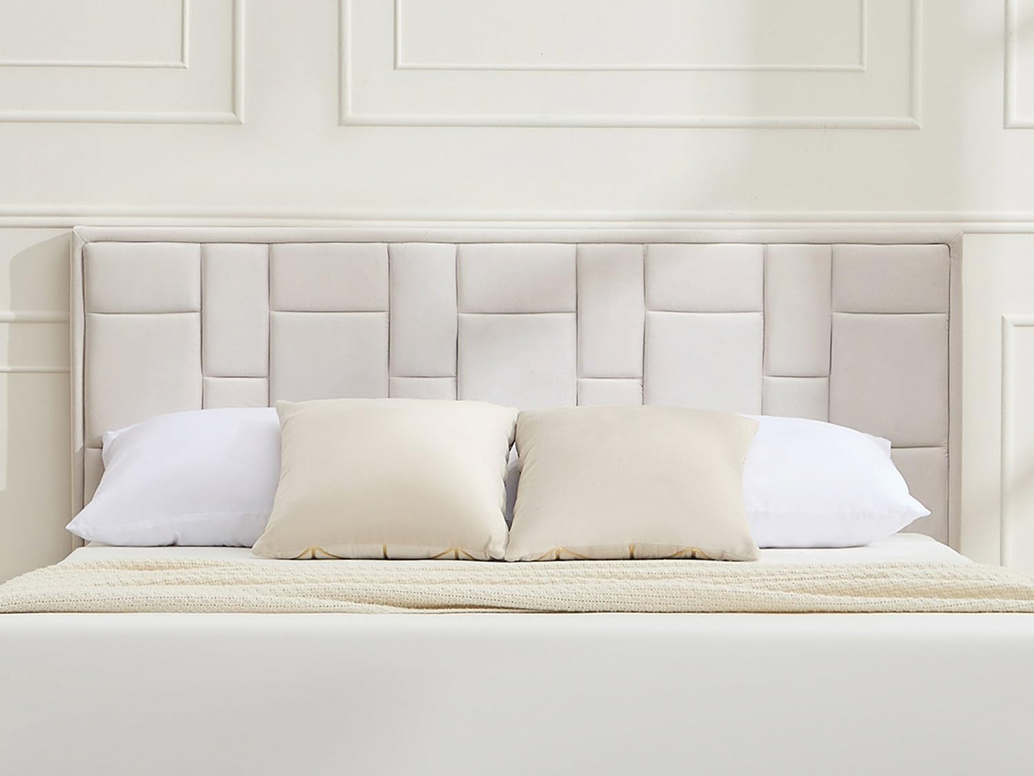 Vente-unique - Tête de lit 140 cm - Velours - Beige - Hermine