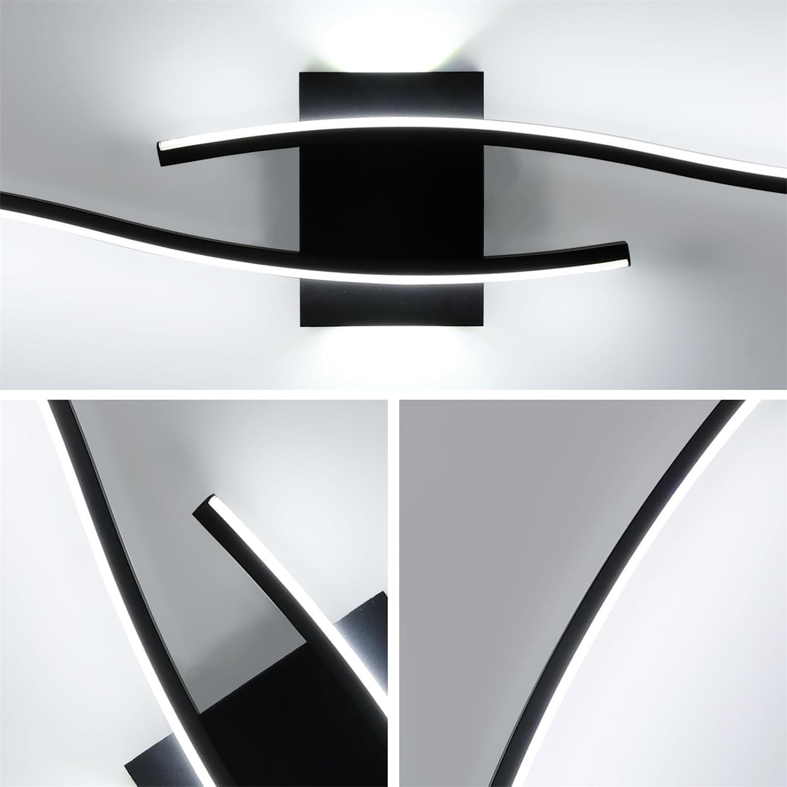 Nowoczesna lampa ścienna LED kształt fali lampa ścienna zasilana baterią USB oświetlenie ścienne długa akrylowa żelazo bezprzewodowa lampa ścienna do salonu (czarne neutralne światło, 60 cm)