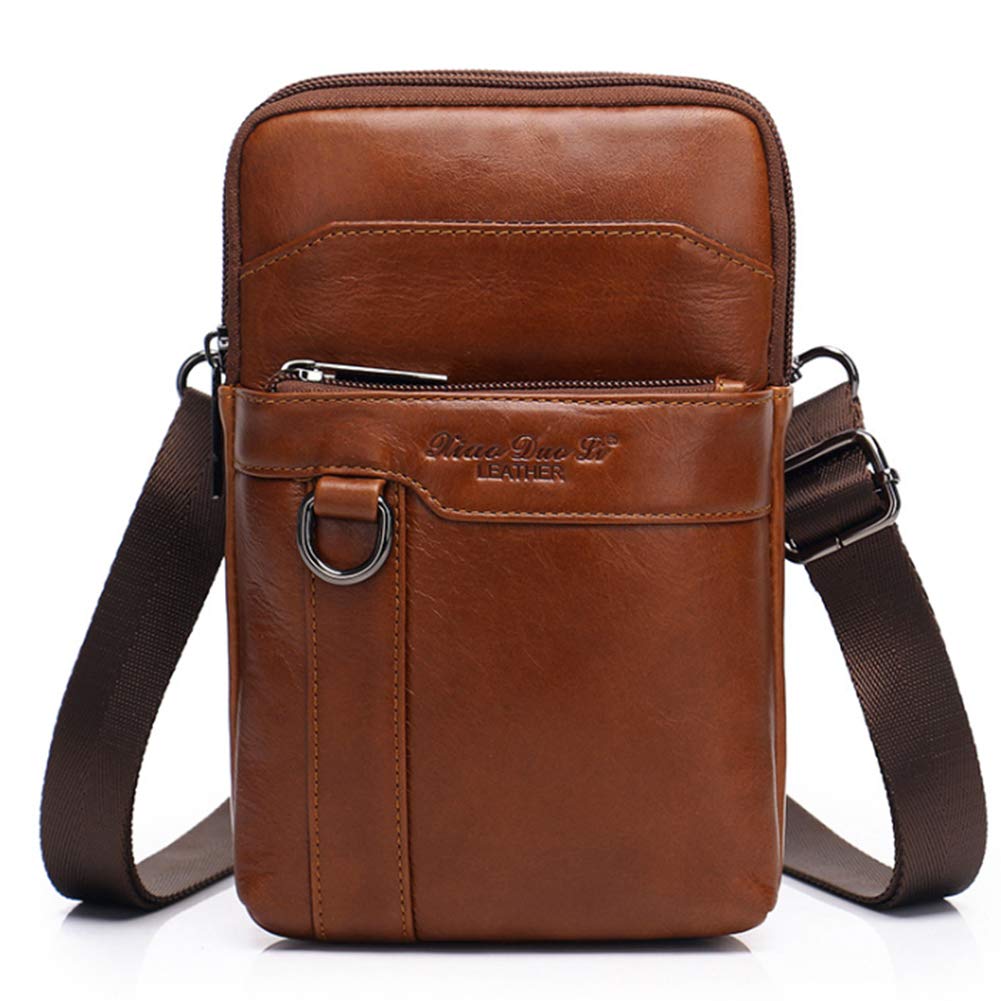 XiaoDuoLi Modern Style Sling Shoulder Bag Men Travel Shoulder Bag Leather Cellphone Pouch Wallet Waist Side Pack for 7.0 inch Style3-Brown