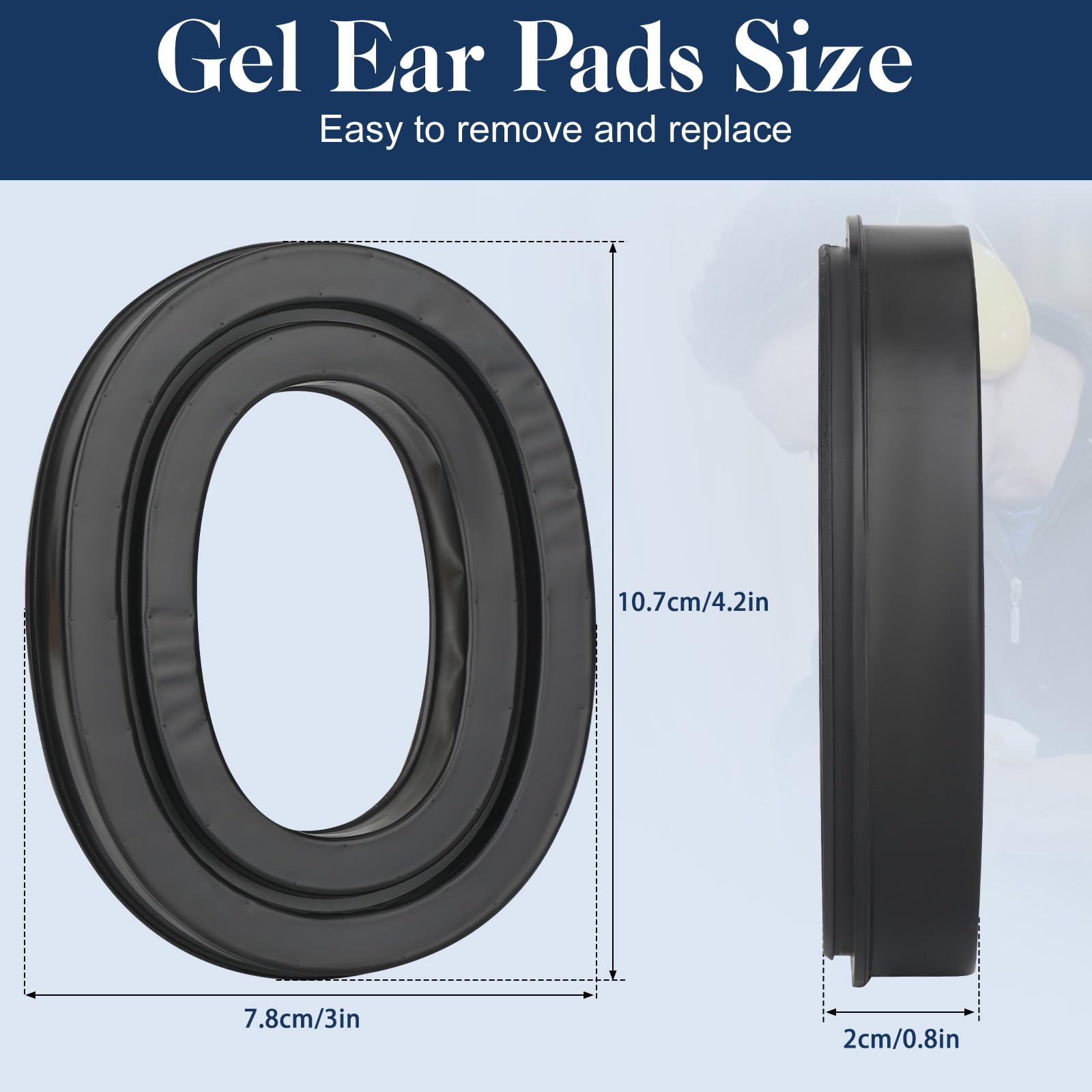 Almohadillas de gel mejoradas para protector auditivo 3M WorkTunes (90541 90542), copas de gel de repuesto de alta densidad para reducción de ruido con placas adaptadoras para auriculares Peltor Sport