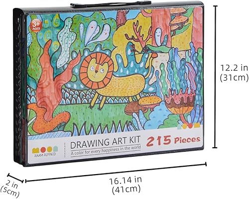 Miniatura 6 de Suministros de arte, juego de arte de 215 piezas con caballete tríptico, incluye papel preimpreso, pasteles al óleo, crayones y lápices de colores,