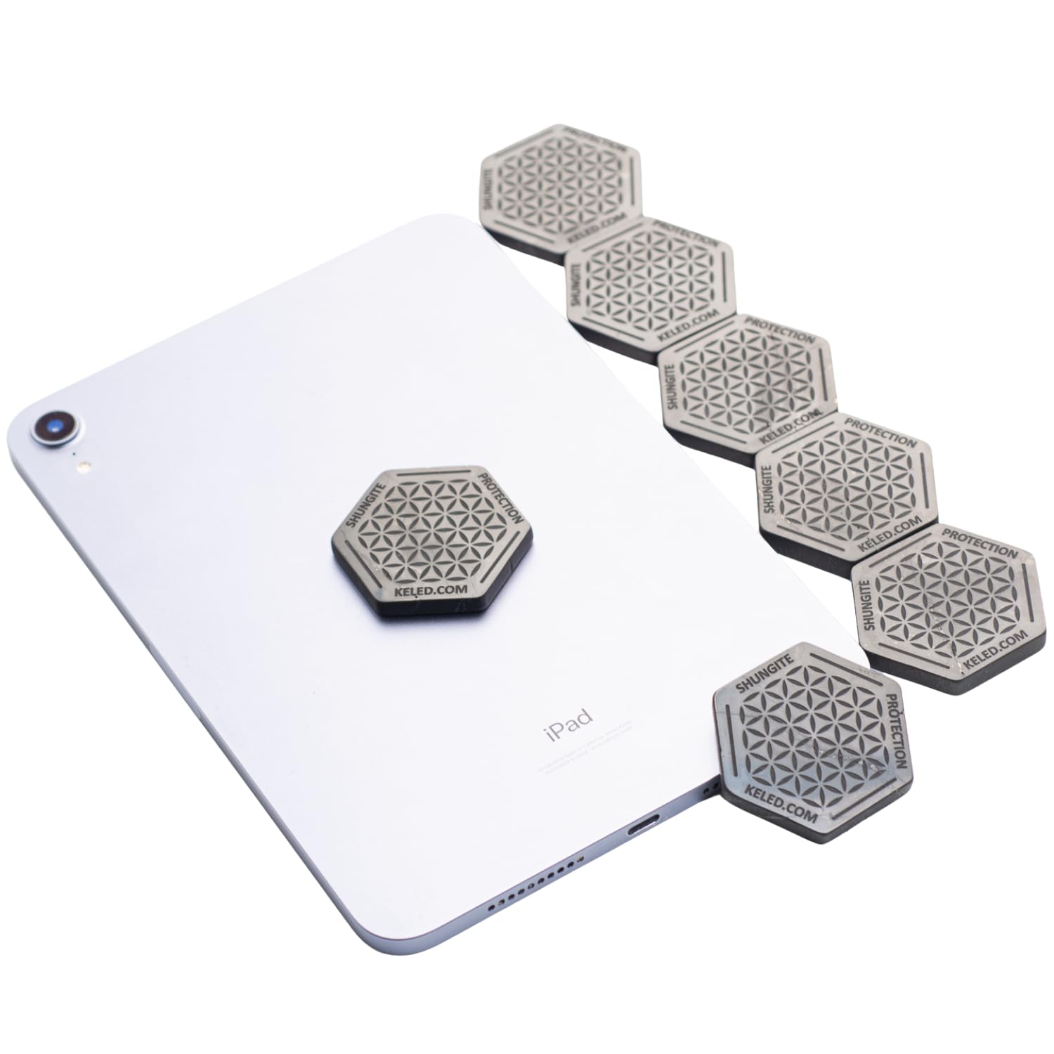 Autocollant Shungite lot de 6 grands hexagones pour téléphone portable