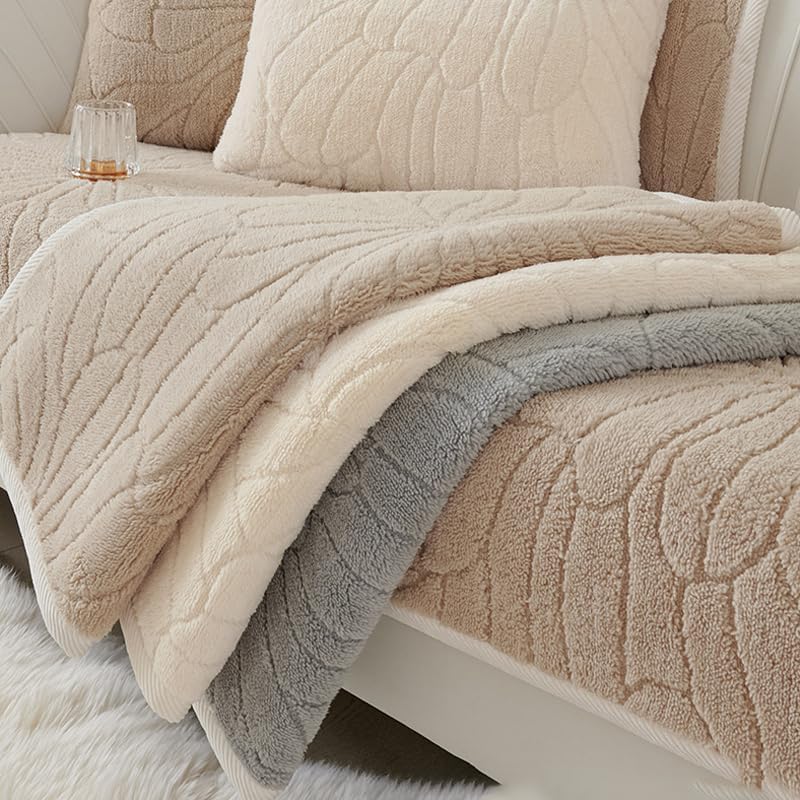 Miniatura 4 de Funda de sofá de felpa gruesa súper suave, funda de cojín de color liso, funda de sofá seccional en forma de L, protector antideslizante para