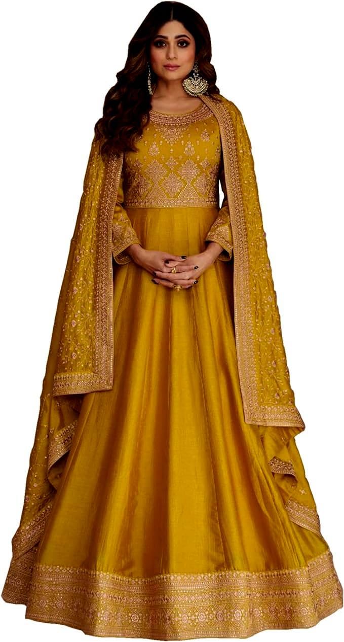 Girl's Fashion Hub's Anarkali Gown with duaptta Set for Women, Chinon Silk Fabric || Ethnic Gown for Women-picture-48