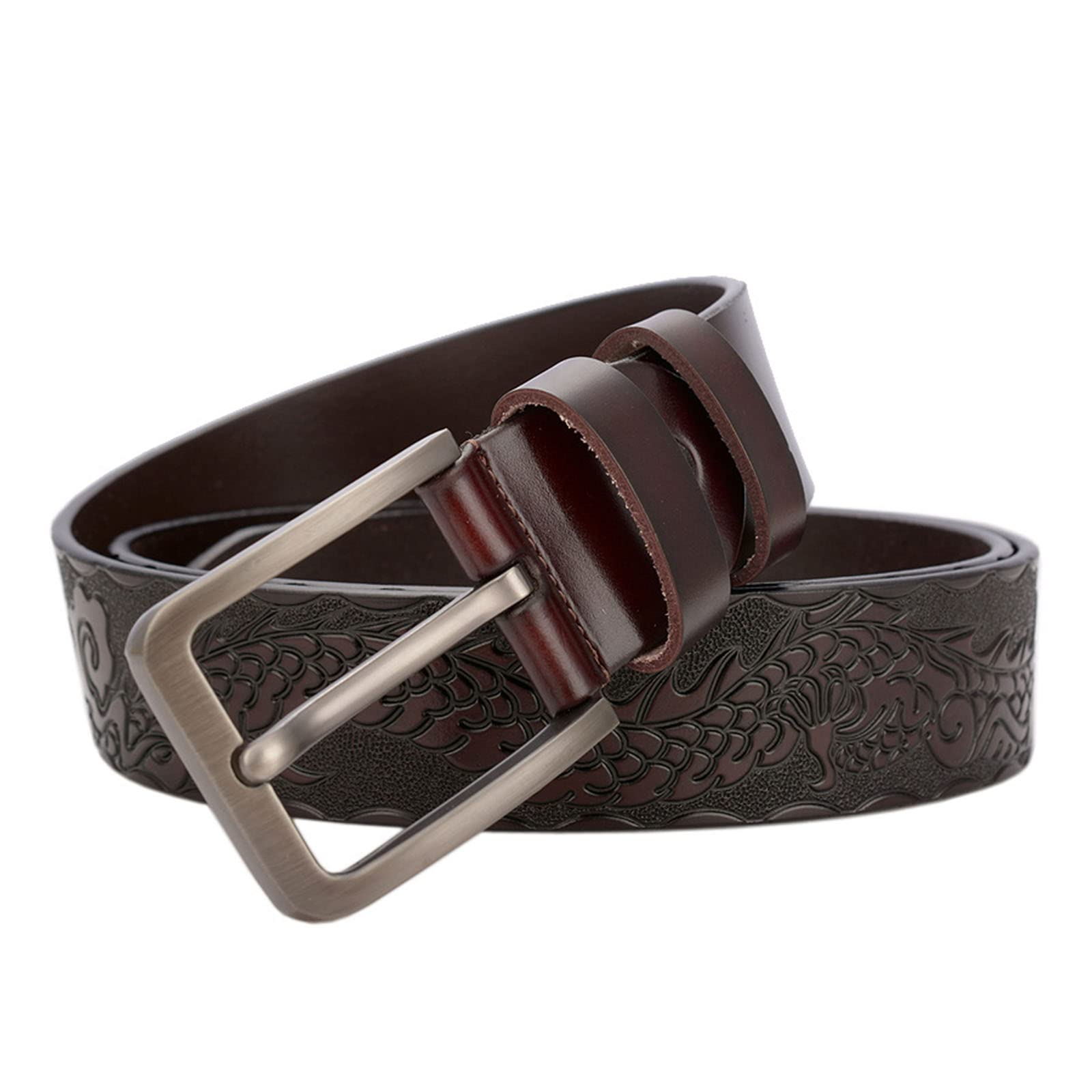 Cinturón De Cuero Con Trinquete For Hombre, Hebilla Deslizante Automática Retro, Estilo Casual