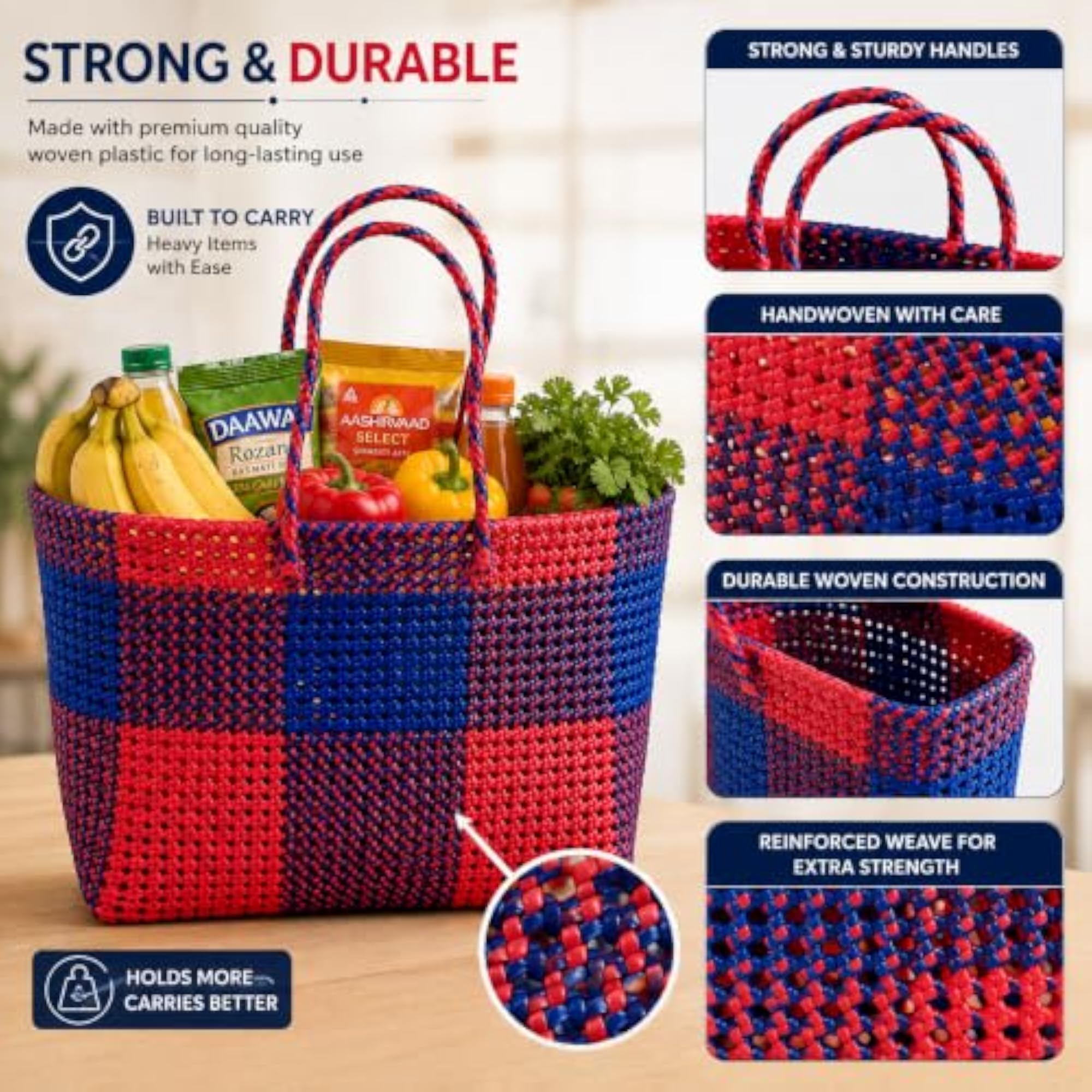 Handwoven Plastic Shopping Tote Bag