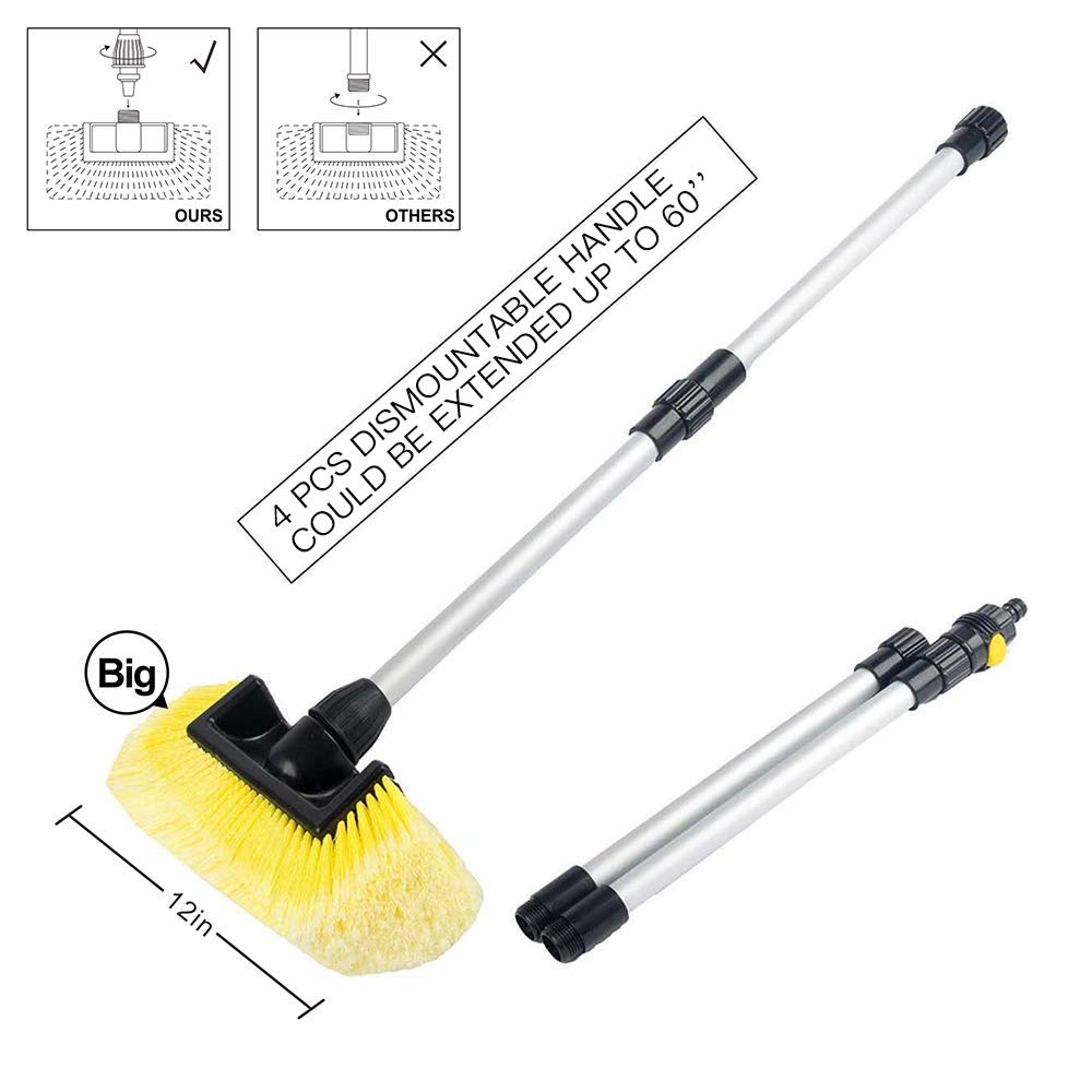 SENGOCar Wash Brush Telescoping Wash Brush with 12' Soft Bristle Brush and 60' Extension Pole