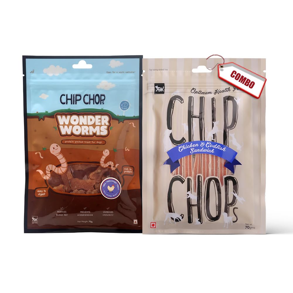 Combo of Chip Chops Wonder Worms Mini Chicken Bones with Mealworms Treat for Dogs,70g-1pc and Chip Chops Chicken and Codfish Sandwich Stick Dog Treats, 70g-1pc (B0CM68T8BS) Amazon Price History, Amazon Price Tracker