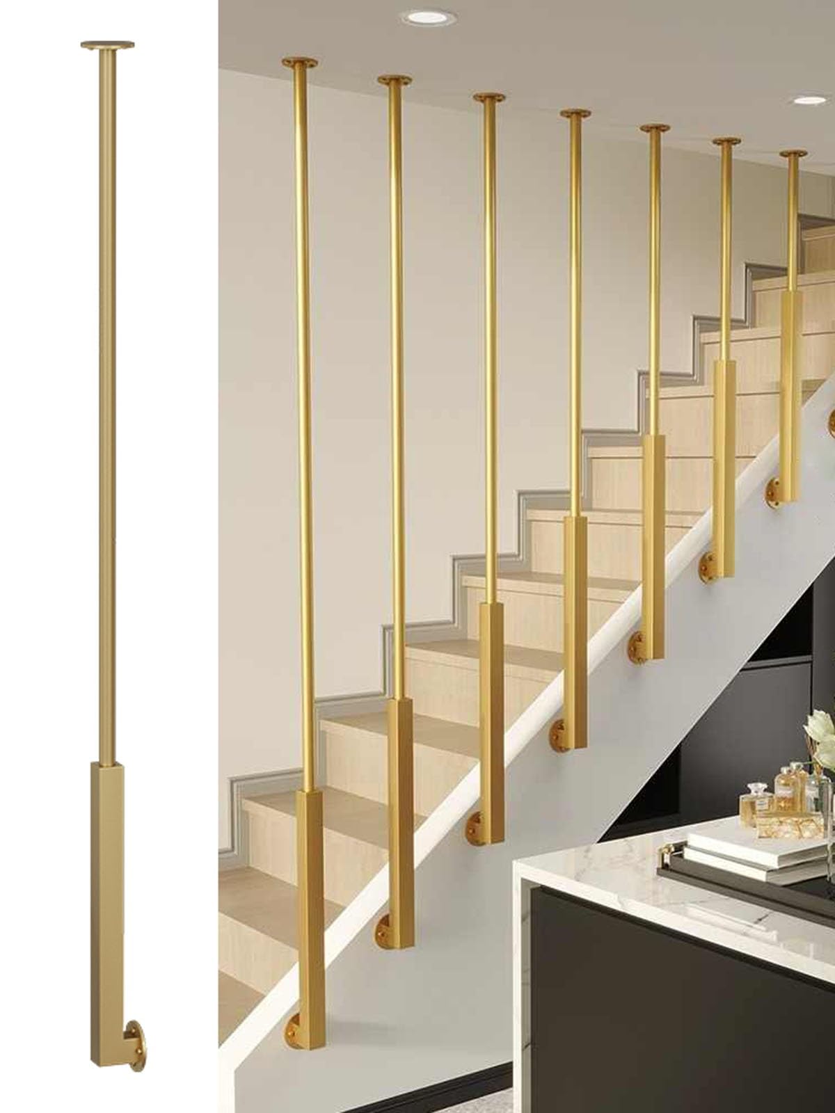 LBAawxe Wrought Iron Stair Handrail – Wall-Mounted Safety Handle (120cm, Gold Finish) With Anti-Slip Design, Fits Indoor/Outdoor Stairs, Porches & Hallways