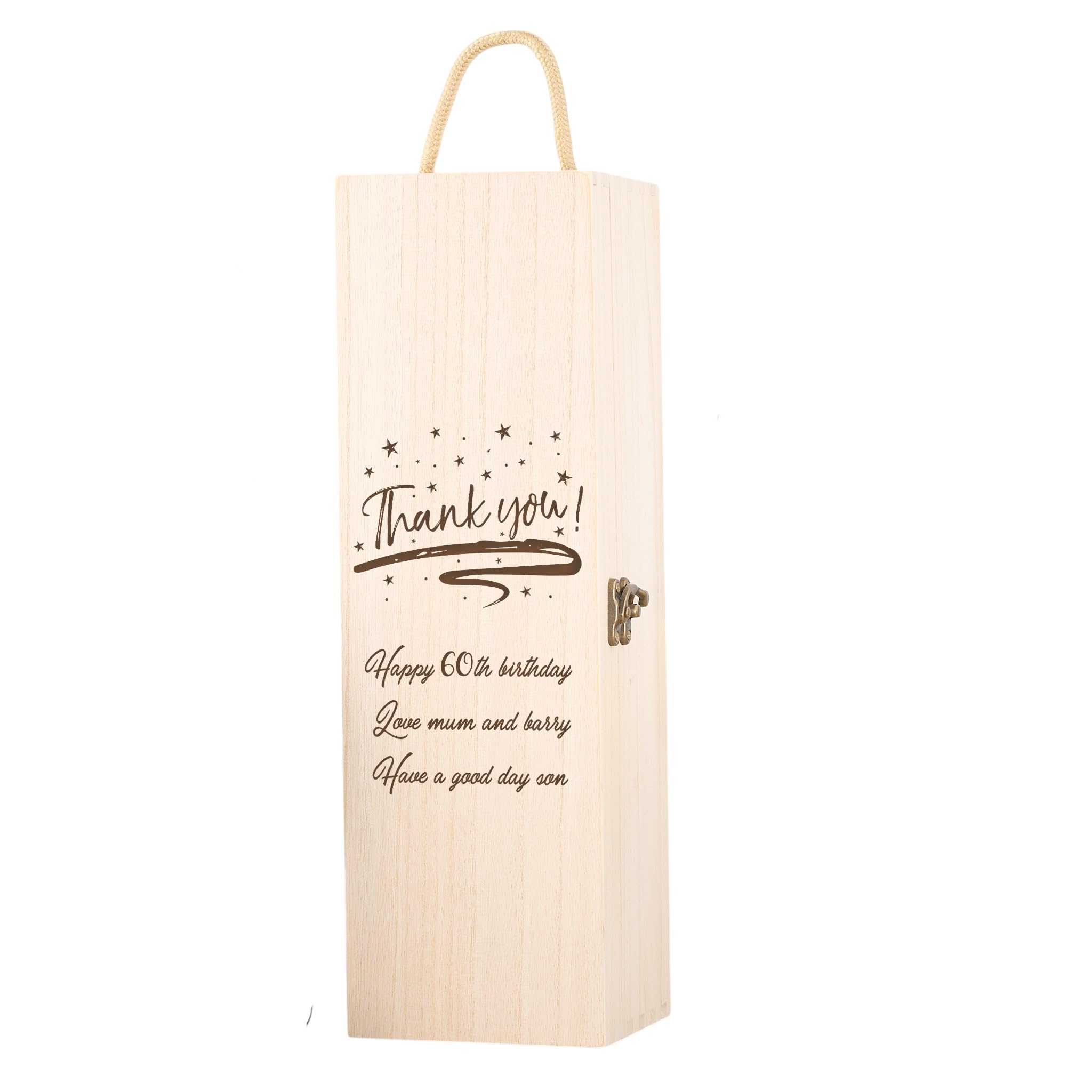 Ukgiftstoreonline Personalised Wooden Wine Bottle Box, Engraved Thank You Gift