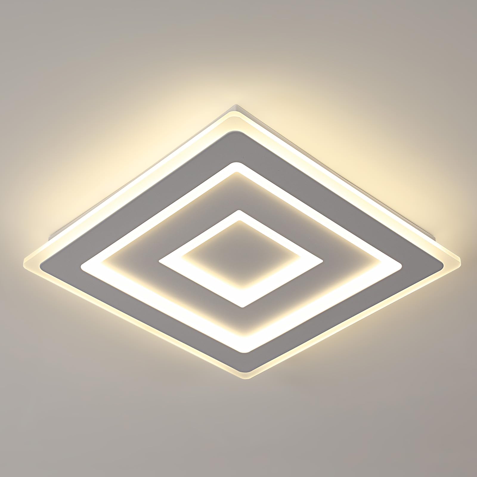 Comely Modern Square LED Ceiling Light, 52W 5850LM Acrylic LED Ceiling  Lamp, White Ceiling LED Chandelier for Bedroom, Living Room Natural Light  4500K