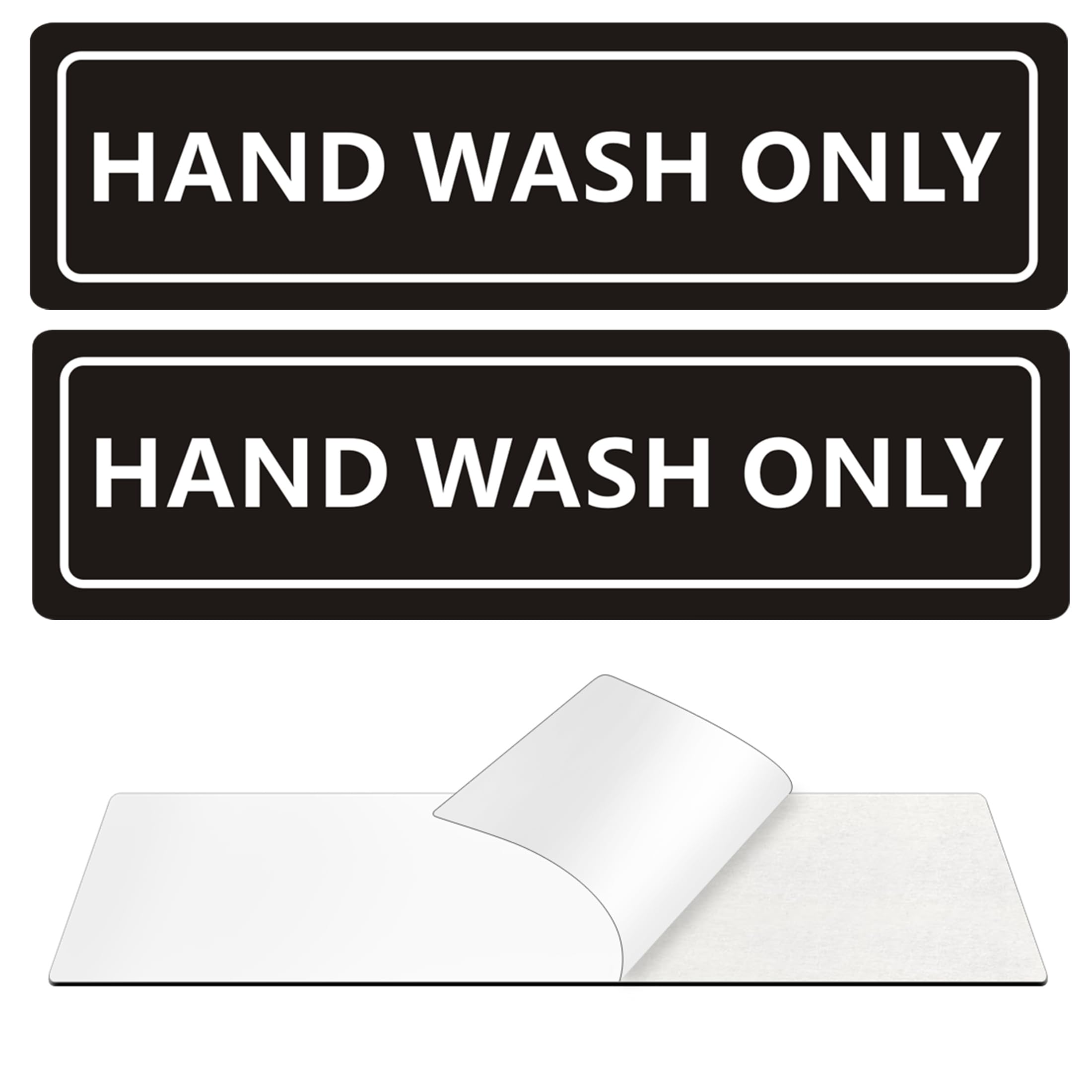 Photo 1 of (2 PACK) Hand Wash Only Sign, Self-adhesive Waterproof Aluminum Metal Signs for Door Wall and Sinks (7x2 inch, Black)