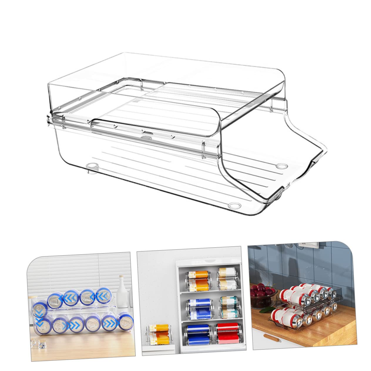 ULTECHNOVO Organizador de Latas de Refresco Transparente de Doble Capa | Plástico, Diseño Rodamiento Automático, para Apartamento y Campers, 1 Pieza