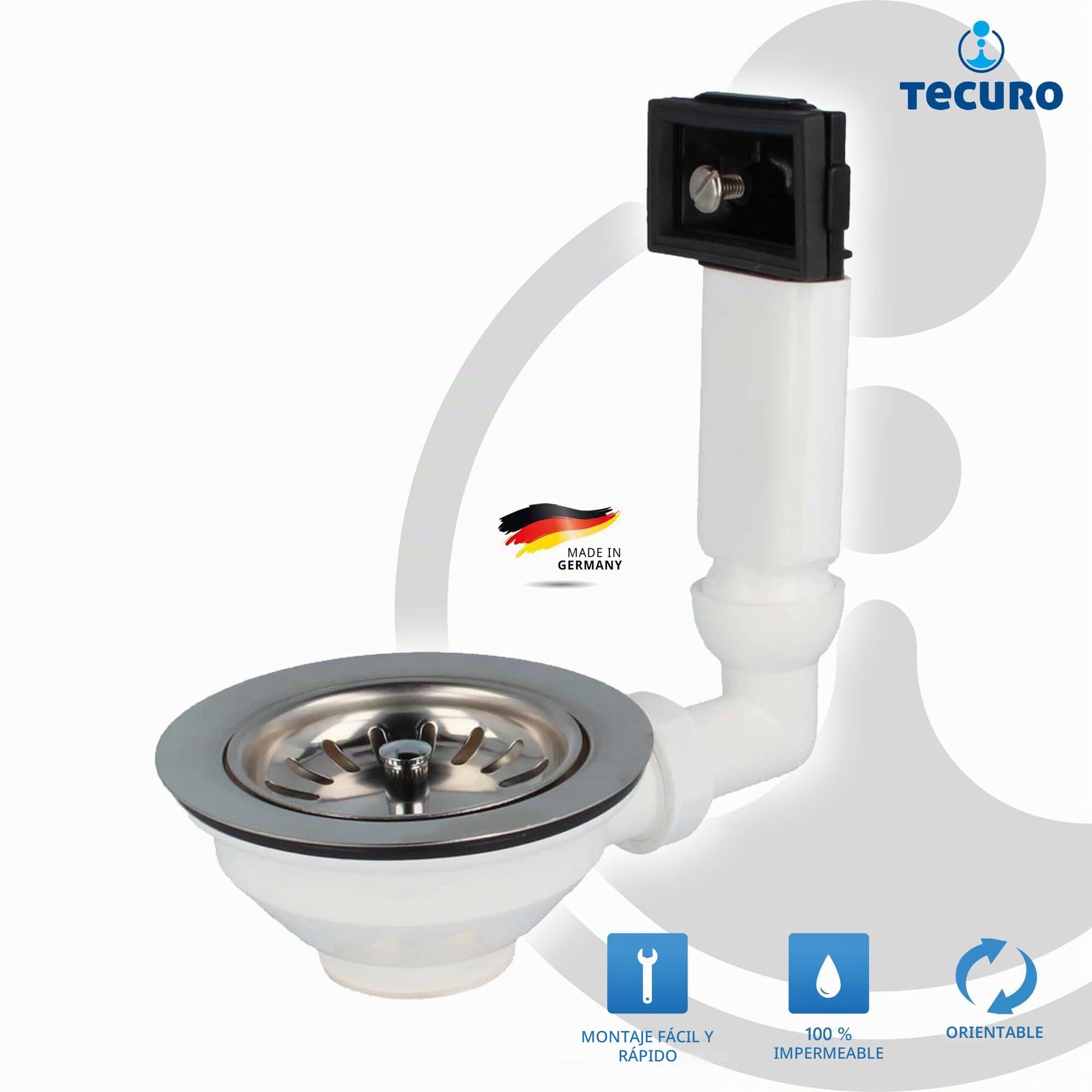 Tecuro - Desagüe para fregadero, válvula de cesta, 3 1/2", 114 mm, con rebosadero, 38 x 64 mm