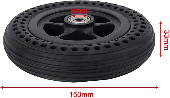 6x1.25 Solid Tire with Wheel Hub for Ottobock M2 Wheelchair 6 Inch Puncture-Resistant Rubber Front Wheel Replacement Black