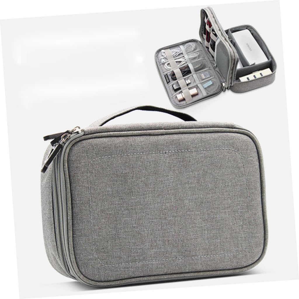 MERRYHAPY Double Layer Digital Gadget Organizer Case for Travel Compact Cable Carrying Bag for Electronics Accessories Gray Multi-functional Storage Pouch