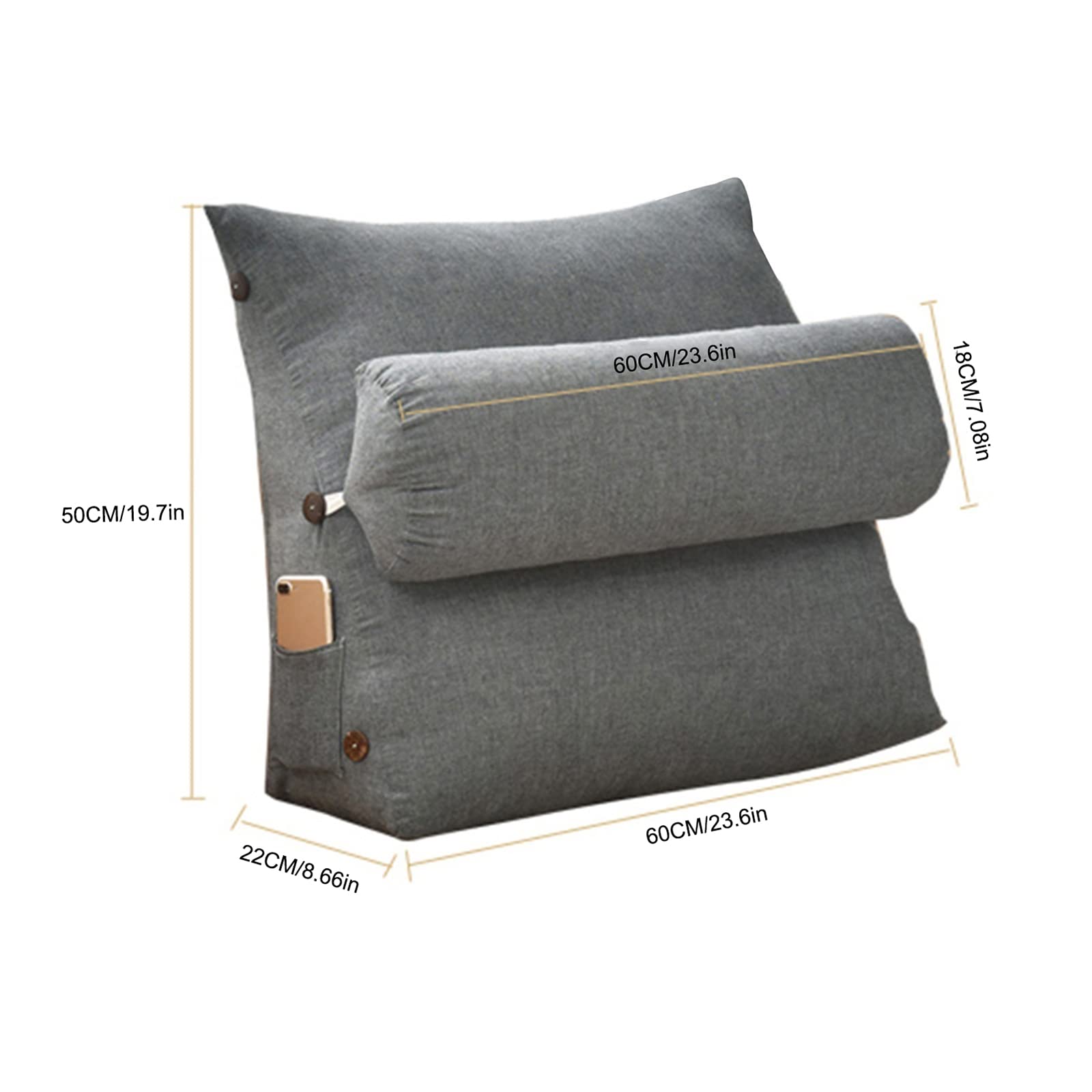 SLIGUY Oreiller de Lecture pour s'asseoir au lit, Oreiller Dorsal avec Poches, Oreiller Dorsal pour Adulte, Chaise de lit pour se Reposer, Lire, Regarder la télévision, Jouer Beige