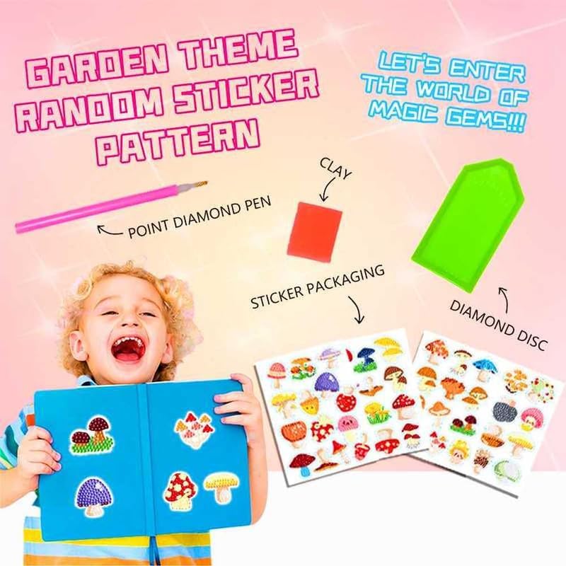 MEGZIHXN DIY 5D Diamond Art Stickers Kits for Kids,Mushrooms Umbrella Fan Colorful Mushrooms Numbers Gem Paint Creative Diamond Mosaic Sticker for Kids and Adult Beginners image 3