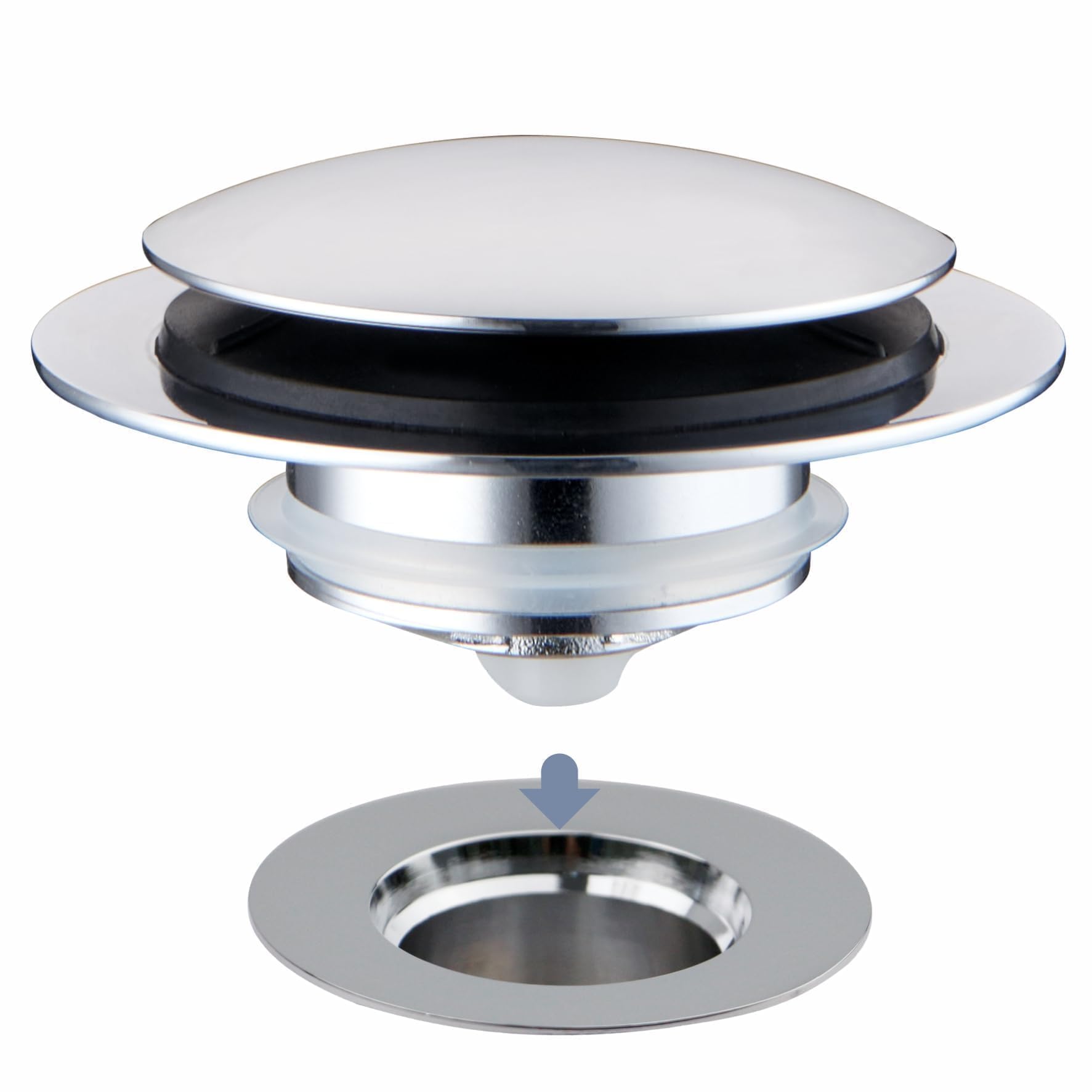 Hidrop Universal Tip Toe Bath Drain Stopper and Cover, Bathtub Drain Stopper, Replaces Lift and Turn, Tip-Toe and Trip Lever drains for Tub, EZ Installation and Clearing (Chrome)