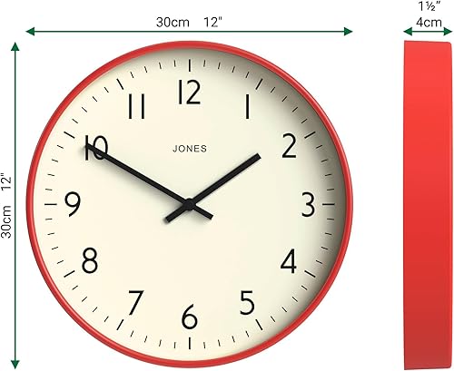Miniatura 4 de JONES CLOCKS , Reloj de pared Studio con marco crema y manecillas negras 11.8 in (rojo)