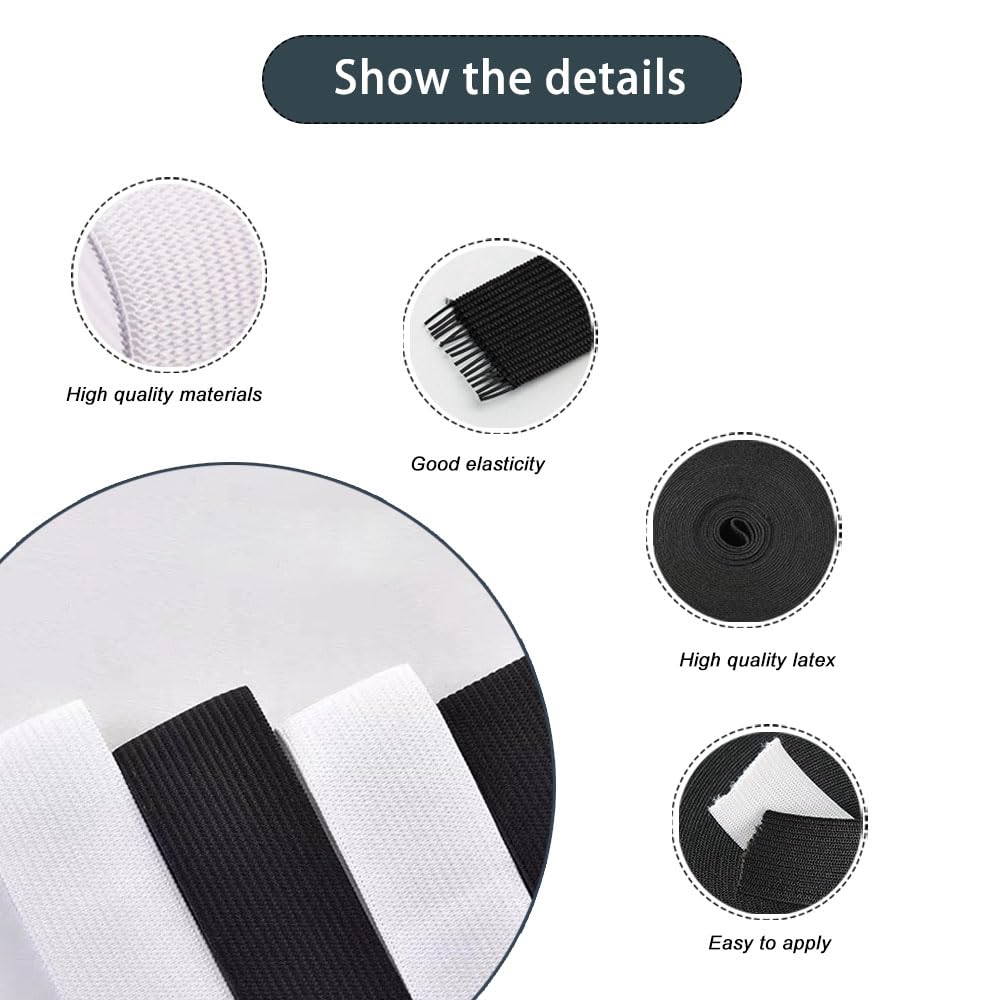 HIOQFR Lot De 2 Rubans Élastiques Noirs Et Blancs 10 Mm X 10 M – Bande Élastique Plate à Coudre Large, Souple Et Résistante Pour Couture, Pantalons, DIY