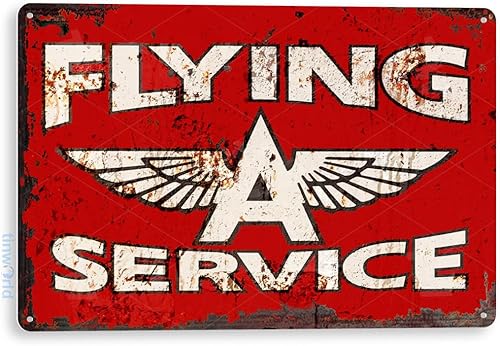 Tinworld Letrero de estaño "Flying A Service" Gas Oil Metal Decor Estación de combustible A757
