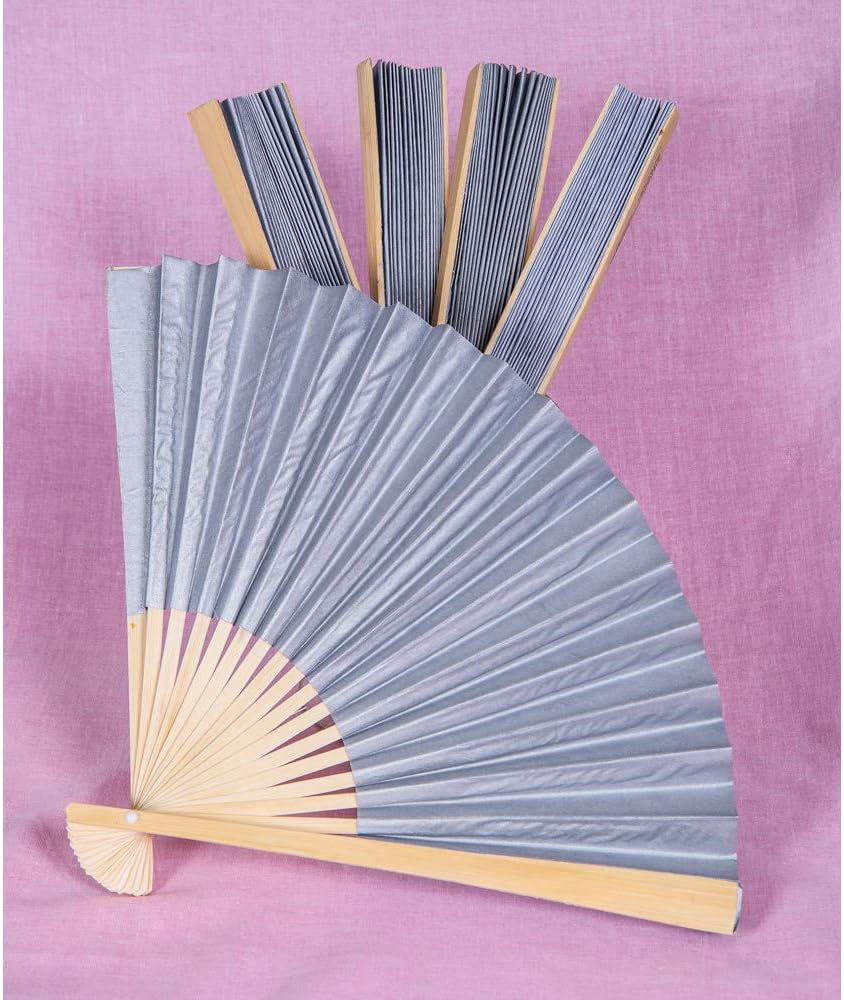 Luna Bazaar Handheld Folding Paper Fans (9-Inch, Platinum Silver, 10-Pack) - in The Style of Chinese, Japanese, Spanish Fans - for Personal Use and Weddings