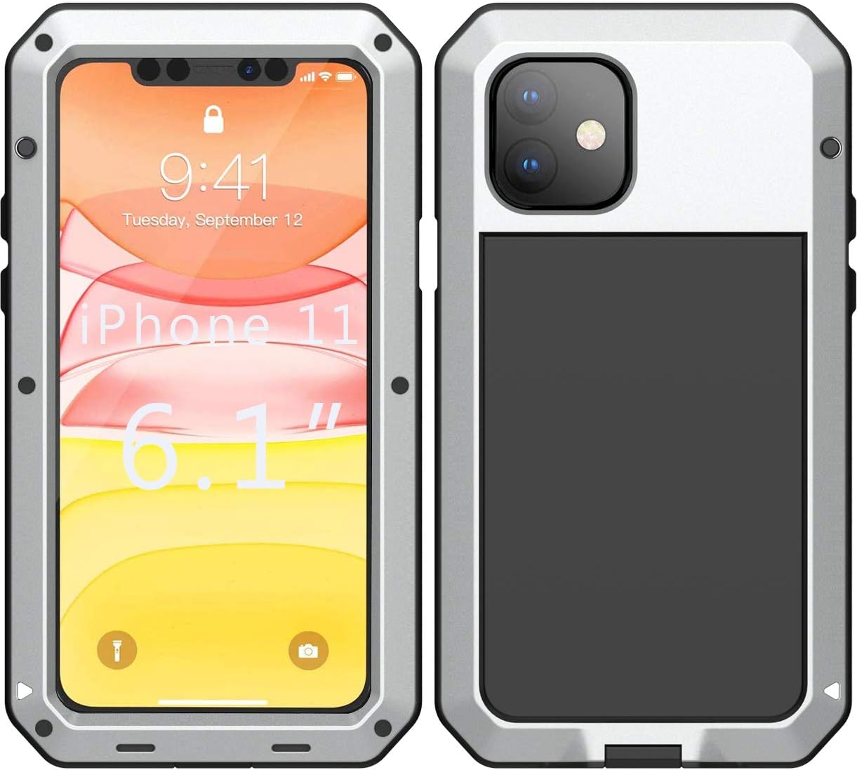 iPhone 11 Case - Military Grade Drop Tested, Anodized Aluminum TPU Rugged Dustproof Shockproof Heavy Duty 360 Full Body Built-in Screen Protector Protective Case Cover for Apple iPhone 11 (Silver)