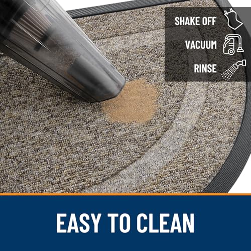 Image of OLANLY Half Circle Door Mat Indoor Outdoor Entrance Welcome, Waterproof All-Season, All-Weather Doormat, Sturdy Natural Rubber, Easy Clean Patio Porch Entryway Mat, 71x23, Khaki and White