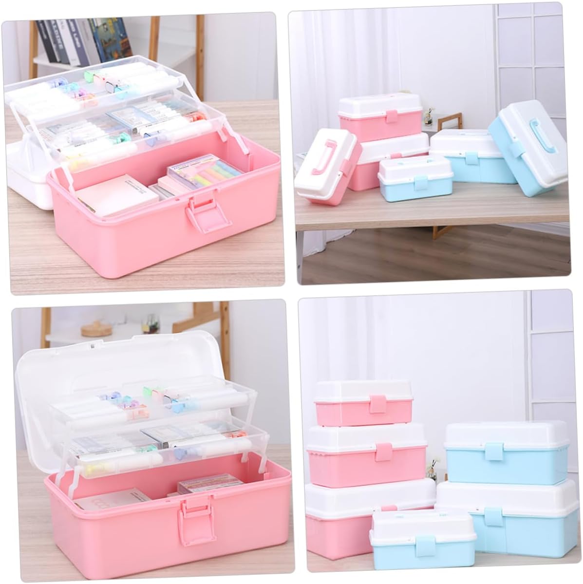 Hemobllo Portable Three Craft Tool Box Art Supply Storage Case with Handle for Home Organization for DIY Crafts Sewing Supplies Reliable Material Capacity