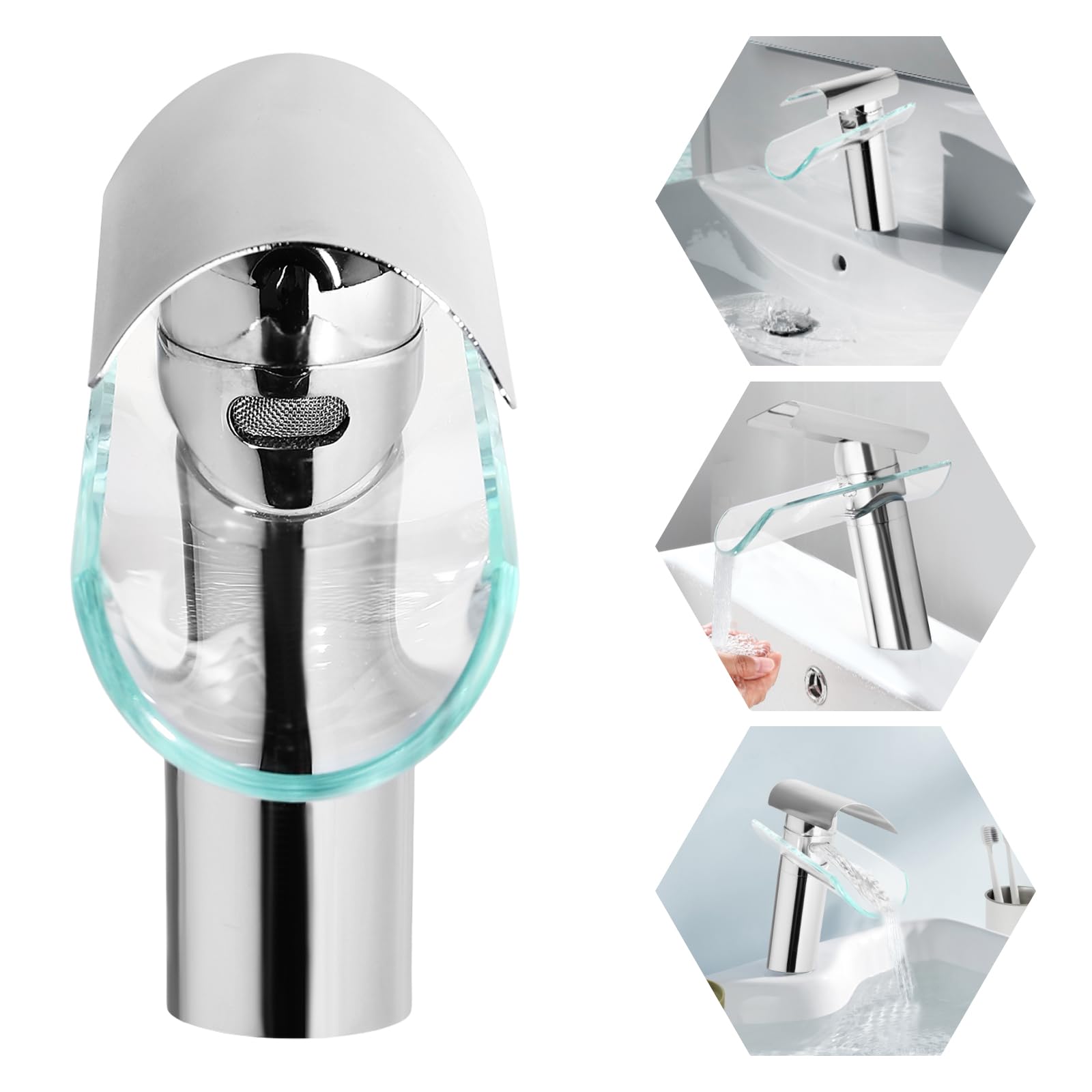 Robinet moderne cascade mitigeur de lavabo monocommande robinet de salle de bain en acier inoxydable mitigeur de lavabo pour salle de bain, argent