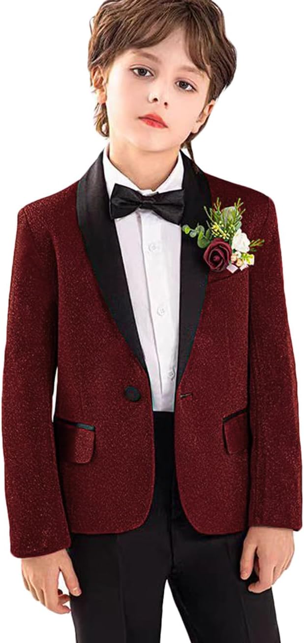 Boys Kids Shiny Suit Tuxedo Blazer Flower Boy Jacket for Prom Wedding Birthday Party Circus Show