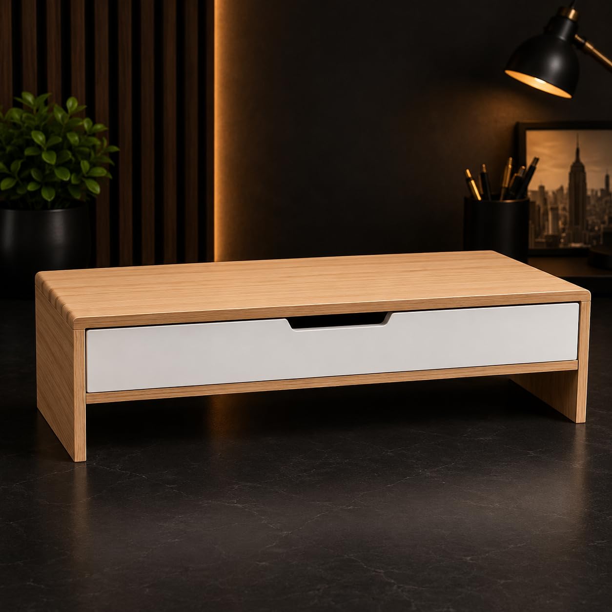 Wooden Monitor Stand Riser with Storage Drawer Laptop Desk Organizer Computer Screen Shelf Keyboard Storage Stand for Home Office Study Table-image-43