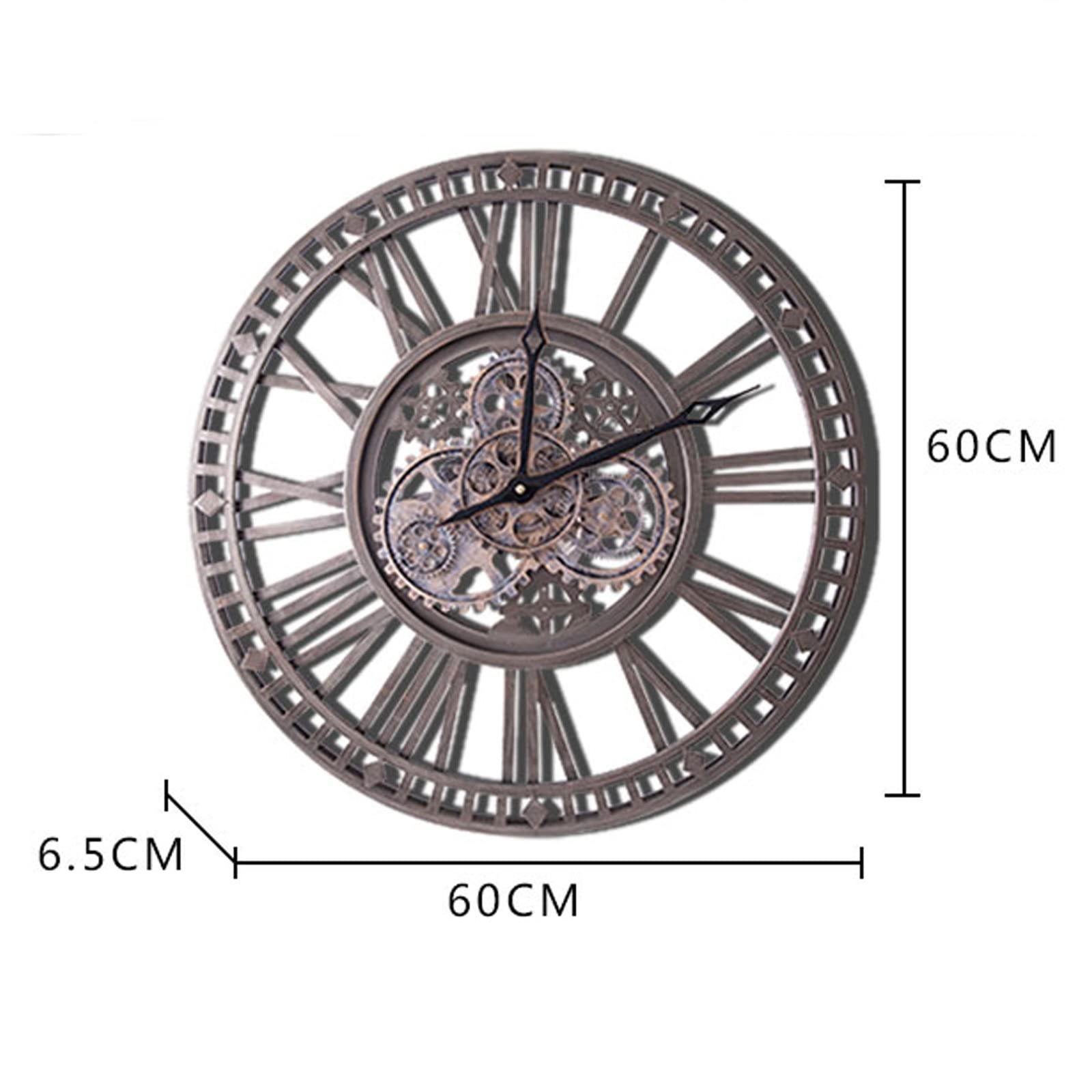 Reloj De Pared Grande Salon Engranajes Giratorios, NúMeros Romanos Retro para Bar CafeteríA Cocina 24 Pulgadas