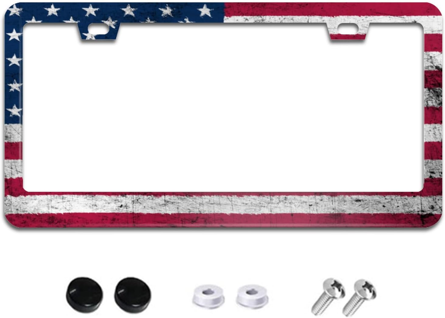 American Flag License Plate Frame USA Flag Vintage License Plate Frames Aluminum Car Accessories Cover with 2 Holes and Screws 12 x 6 Inch for Front Rear Car Plate Decor for Women Men