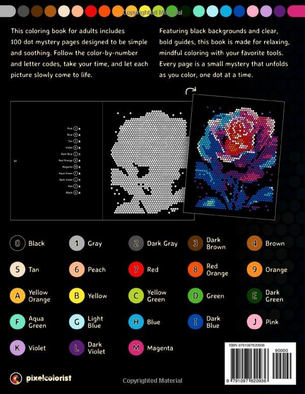 100 Color by Number Dots Mysteries: A Dot Coloring Book For Adults Relaxation and Wonder – Color Dots by Number and Letter (Pixelcolorist Quest) image 3