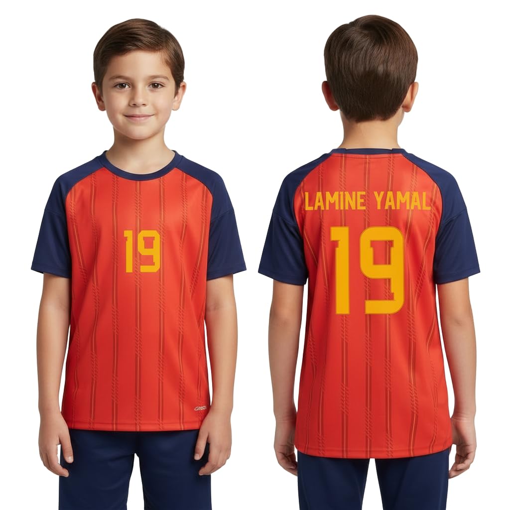Spain Yaml 19 Red Soccer Jersey T-Shirt for Boys, Girls & Adults L15 | Lightweight and quick-drying material for sports and casual wear.-image-46